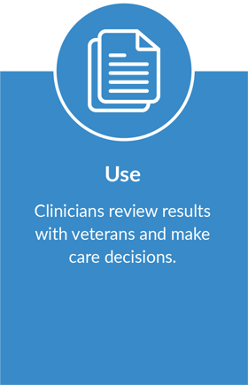 Use: Clinicians review the results with veterans and make care decisions.